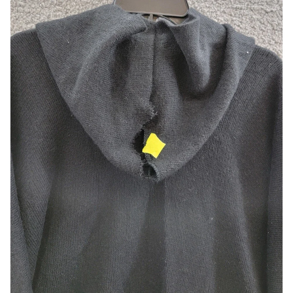 Calvin Klein Knit Hooded Cardigan Sweater Women's One Size Black Fringe Trim - Picture 10 of 15